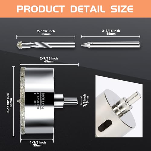 Image of MOLLOM 3-11 /32 inch (85mm) Diamond Hole Saw with 2 Pilot Drill Bit | Tile Hole Saw Smooth Cutting Porcelain Tiles,Ceramic,Marble,Granite