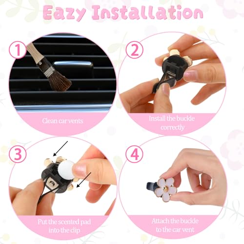 Image of 8 Pcs Air Vent Clips Car Accessories Cute Car Air Freshener Vent Clip Daisy Flower Airs Conditioning Outlet Clip for Women for Vents Cars Interior Decor Dashboard Accessories 4 Size, White, Pink