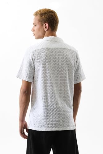 Image of SNITCH Men Casual Shirt | Regular Fit Half Sleeve Cuban Collar Textured Pattern with Embellished Sequins | 100% Viscose & Breathable Fabric for Everyday Wear