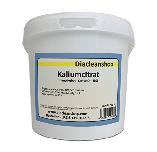 Preisvergleich Produktbild Kaliumcitrat Monohydrat 5kg - Kaliumgehalt 36% - Pharmaqualität mind. 99% - Pulver - E332