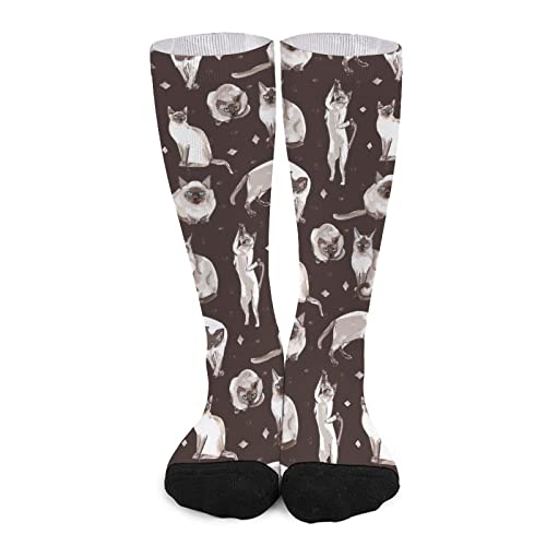 Image of Siamese Cat Color Matching Boot Socks Over The Calf Tube Knee High Long, One Size