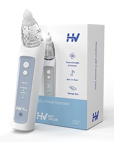 Image of HEYVALUE Nasal Aspirator for Baby, Electric Baby Nose Sucker, Automatic Nose Cleaner with 3 Silicone Tips, Adjustable Suction Level and Music Soothing Function (Blue)