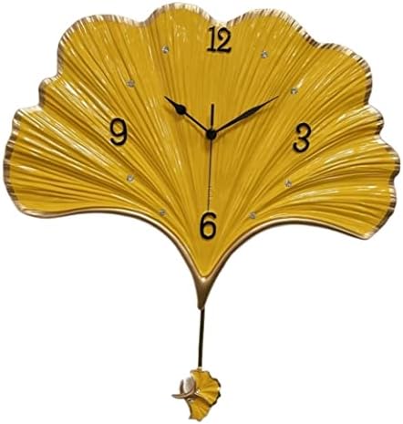 Wall Clock for Living Room Hand Painting Resin Wall Clock Non-Ticking Battery Operated Home Clocks With Pendulum For Living Room Decor Wall Clocks Bedroom Kitchen ( Color : Yellow , Size : 47*50cm )