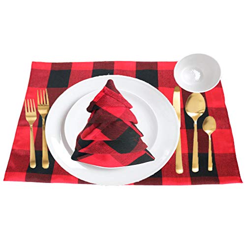 Girlygirl Boutique 6 Pcs Christmas Plaid Placemat Reversible Buffalo Check Place Mats Durable Polyester Cotton Holiday Family Dining Table Decorations (Red And Black, 12 X 18 Inch) #TOP2