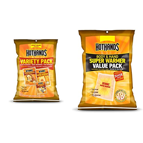 HotHands Toe, Hand, & Body Warmer Variety Pack & Body & Hand Super Warmers - Long Lasting Safe Natural Odorless Air Activated Warmers - Up to 18 Hours of Heat - 10 Individual Warmers