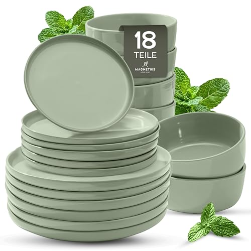 Feinsteinzeug Geschirr Set 6 Personen 18-tlg — massiver und...