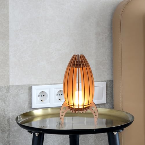 Lámpara de mesa de noche madera creativa cohete LED miniatura 4