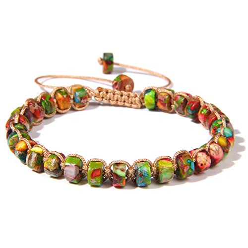 Bracelet agate 3x6mm pierre naturelle quartz impérial - Bijou mixte réglable