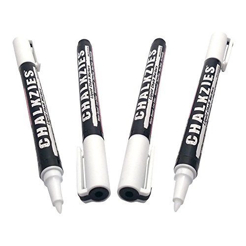 Chalkzies 0.7mm Extra Fine Point Liquid Chalk Marker • Waterproof • Premium Quality (4-Pack - White)