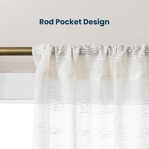 SLEEP ZONE Sheer Curtains 63 inch Length, Farmhouse Linen Blend Semi Sheer Curtains 2 Panels Light Filtering Window Drapes for Living Room Bedroom, 52W × 63L, Beige - image 3