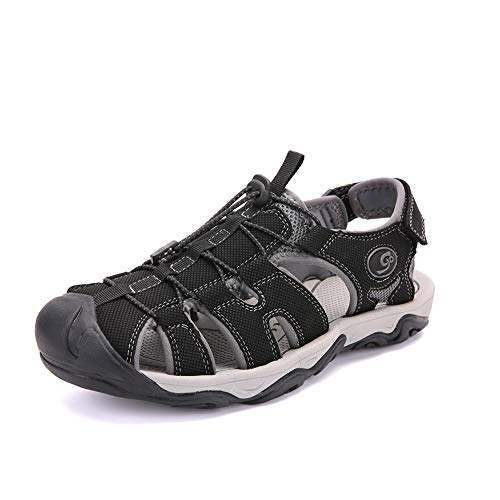 GOMNEAR Outdoor Hiking Sandals for Men Closed Toe Trail Athletic Climbing Summer Fisherman Leather Beach Shoes Slippers Sliders Black 45