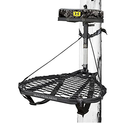 Hawk Combat Hang-On Hunting Tree Stand, Set Of 3 Helium Portable Climbing Sticks W/Fold Up Steps, & Muddy Ambush Quick-Release Padded Safety Harness #TOP1