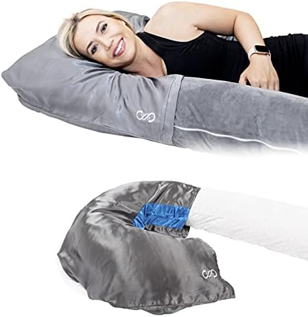 Satin Snuggle Pregnancy Pillow Cover For Cool Skin & Hair Protection During Maternity On U & C Shaped Pregnancy Pillow Cases Blue Or Pink Accent Color