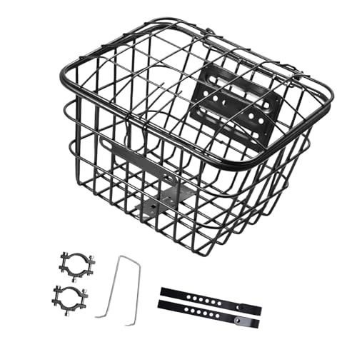 kowaku Kids Mountain Bike Front Basket Hanging Large Capacity Sturdy Accessories Bicycle Front Basket for Picnics Camping Bicycling, Iron, 27.5cmx22.8cmx17.3cm