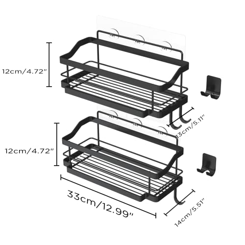 Sinminou Adhesive Shower Caddy With 5 Hooks & 2 Tower Hanger, Rustproof Sus304 Stainless Steel Shower Shelf Basket, Wall Mounted No Drilling Shower Organizer Shampoo Holder - 2 Pack (Black) #TOP5