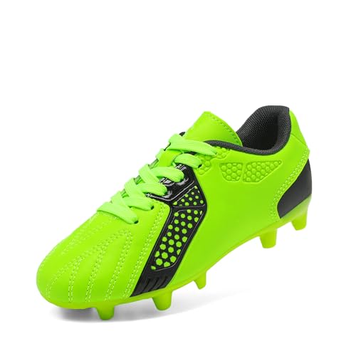 DREAM PAIRS Boys Girls Soccer Cleats Youth Firm Groud Classic Lightweight Football Shoes for Little/Big Kid 12 Little Kid Neon/Green/Black