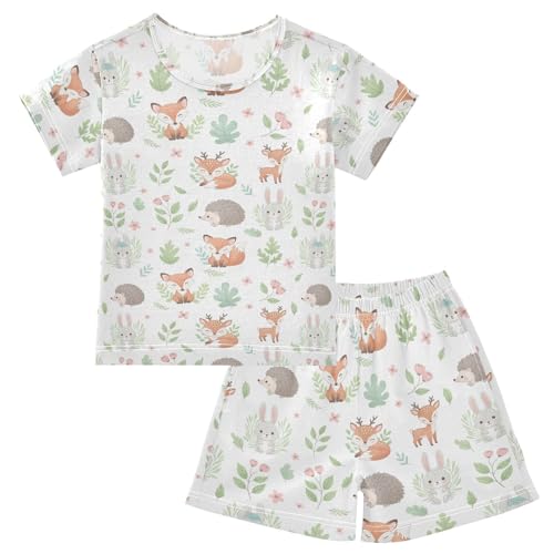 Pajama Short Sets Cute Forest Animal Background Soft Cotton Summer Sleepwear 2 Piece PJS Size 5-14T