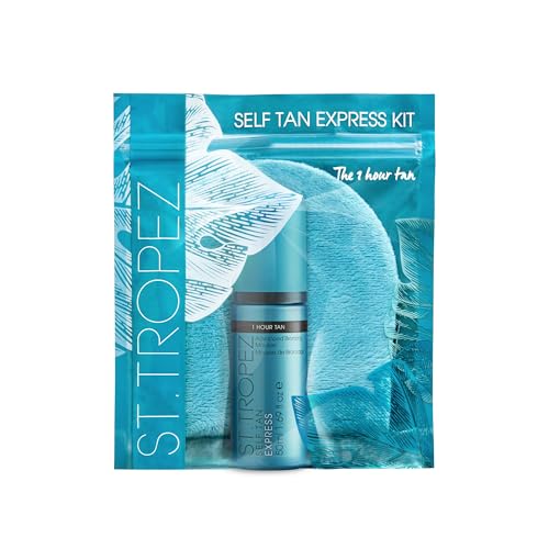 St. Tropez - Kit de bronceado exprés en 1 hora, regalo de belleza vegano ideal para ellas con espuma bronceadora en formato de viaje y guante para aplicación