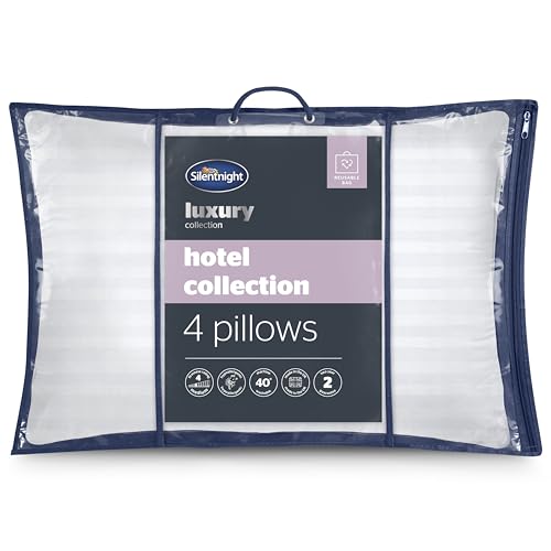 Silentnight Luxury Hotel Collection Piped Pillow - Hotel Quality Stylish Pillow Soft Medium Support for Back & Side Sleepers - Filled with Finest Fibres, Hypoallergenic and Machine Washable, Pack of 4