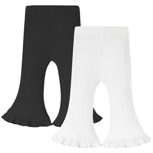 Neutocd Toddler Baby Girl 2-Pack Pants Bell Bottom Infant Baby Girl Solid Ribbed Cotton Leggings