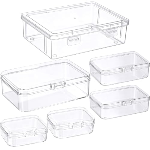 Image of Jetec 6 Pieces Mini Plastic Clear Beads Storage Containers Box for Collecting Small Items, Beads, Jewelry, Business Cards, Game Pieces, Crafts (4 Size)