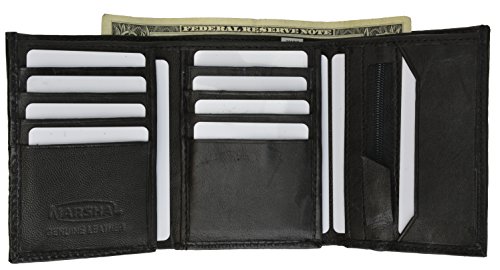 100% Genuine Leather Tri-fold Mens Wallet Black #1555