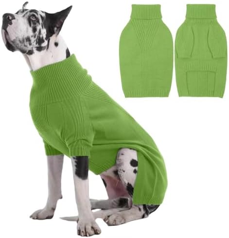 IECOii Hundepullover,Sweater für Hunde,Warmer Rollkragen Hund Pullover,Winter Hundebekleidung,Fleece Pullover Hund,Weich Hundepullover,Winter Warmer Haustier Strickpullover,Gras-Gr