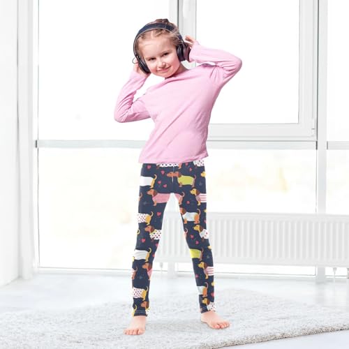 Wusikd Cute Long Dachshunds Girls' Leggings Toddler Doodles Kids Yoga Pants Dance Active Tights 4T4