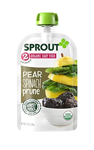 Sprout Organic Baby Food Pouches Stage 2 Sprout Baby Food Pear Spinach Prune 3.5 Ounce (Pack of 6), Made with Whole Fruits, No Added Sugar, No Preservatives, Non-GMO