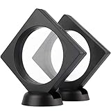 BIGWISH 2PCS Set 3D Floating Display Case Display Stands Holder Suspension Frame for Championship Ring,Challenge Coin,AA Medallion,Jewelry,Pin,Black,3.5x3.5x0.8 Inches(Without Rings)
