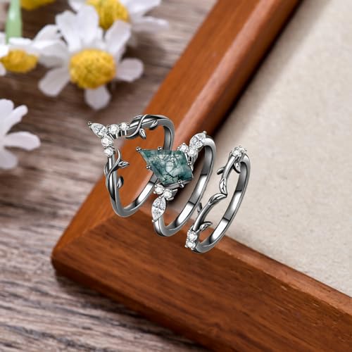 Natural Moss Agate Rings for Women Personalized Sterling Silver/10K/14K/18K Gold Moss Agate Ring for Women Wife Size 4-153