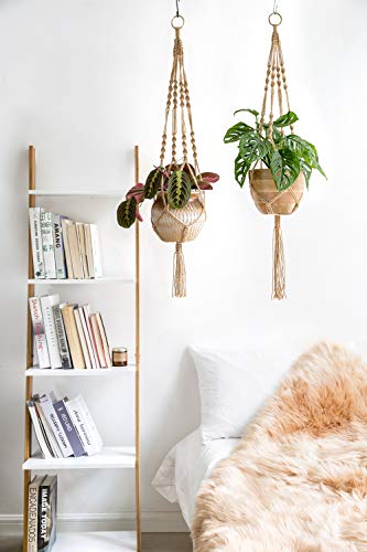 Mkono Macrame Plant Hangers 4 Pcs Indoor Outdoor Hanging Planter Basket Jute Rope Flower Pot Holder Boho Hippie Style #TOP6