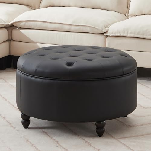 Immulize 30-Inch Round Storage Ottoman, Modern Button Circle Storage Coffee