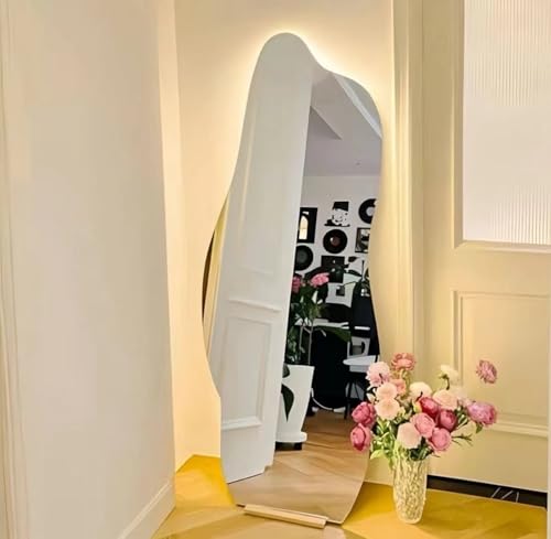 مراة كاملة الطول مع اضواء LED 158 × 48 سم، 3 الوان اضاءة LED قائمة معلقة او مائلة على الحائط، مراة كبيرة تثبت على الحائط، مراة لكامل الجسم مع حامل لغرفة المعيشة وغرفة النوم