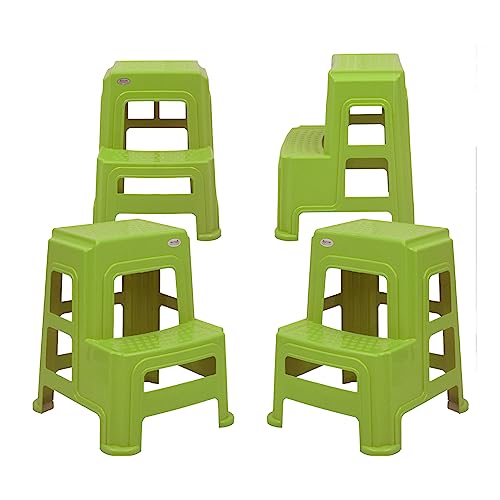 Image of Oaknest Unboxing Furniture Supreme 2-Step HeavyDuty Plastic Multi Purpose Stool for Home,Office and Kitchen Use (Color: Mehndi Green|Count: 4 Pc)