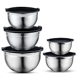 Vinod Mixing Bowls with Lids - Set of 5 Stainless Steel Nesting Bowl | Meal Prep Bowls | Mix & Serve