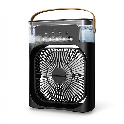 Image of Drumstone Portable Mini Air Cooler with Humidifier, 3 Speed Personal Cooling Fan, Water Tank, LED Light, USB Powered, Adjustable Airflow for Desk, Bedroom, Office & Travel