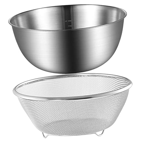 1 Juego Cesta De Drenaje De Acero Inoxidable Cuenco Escurridor Canasta Tazón De Preparación Lavado De Frutas Escurridor De Arroz Vaporera Vegetal Lavadora De Arroz Silver OKUMEYR
