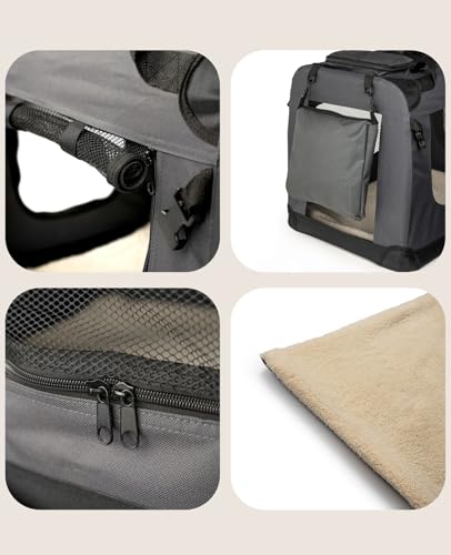 lionto Hundetransportbox faltbar für Reise & Auto, 60x42x44 cm, stabile Transportbox mit Tragegriffen & Decke für Katzen & Hunde bis 12 kg, robuste Hundebox aus Stoff für klein & groß, grau