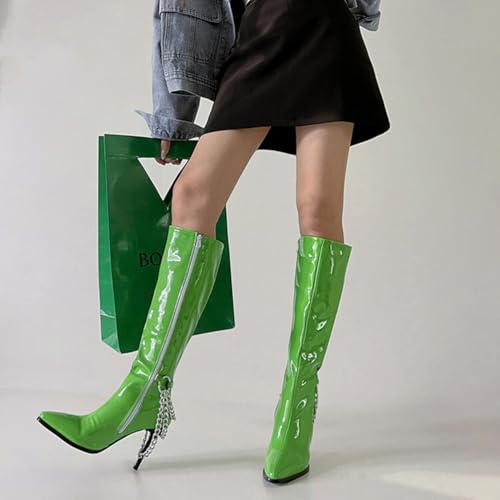 Bottes en cuir verni vert à talons aiguilles pour sublimer vos soirées et tenues chics