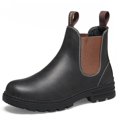 Cestfini Women's Low Heel Chelsea Boots Round Toe Elastic Ankle Booties Ladies Casual Slip On Leather Shoes 8.5, Black