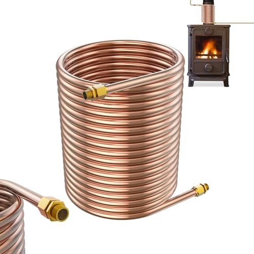 LARS360 Espiral de tubo de cobre de 12 x 1 mm, 10 m de longitud, 18 vueltas, diámetro exterior aprox. 18 cm, diámetro interior de 15,5 cm, conexión de 1/2 pulgadas, adecuada para tubo de chimenea y
