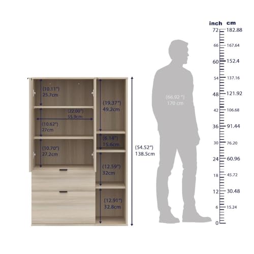 Image of Wakefit Engineered Wood Cabinet | 1 Year Warranty | Storage Cabinet for Home Kitchen Living Room | 1 Closed Compartment, 2 Drawers & 4 Open Shelves | Pattens - Moldau Acacia
