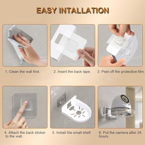 Image of CCTV Camera Holder Wall Stand Without Drilling White No Drill Wall Shelves Self Adhesive Wall Shelf CCTV Camera Stand Wall Mount for Security Camera Mount Cameras Projector Wall Mount 12x9.5x3.5cm