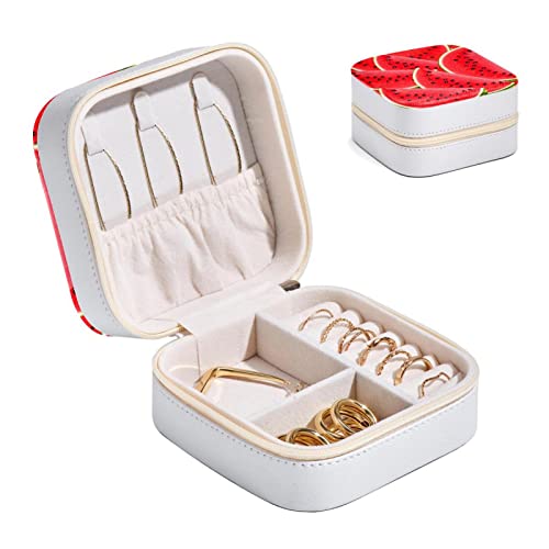 Boîte à bijoux pastèque rouge compacte pour bagues et boucles d'oreilles