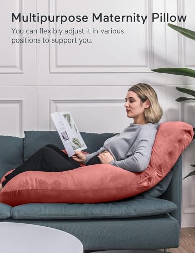 Image of G-Shaped Sleeping Pregnancy Pillow| Removable Velvet Covers| PregnoCare Fibres| Maternity, Nursing| Full Body Soft-Support Bump, Head, Back, Shoulder, Hips, Legs and Belly (Rose Gold)