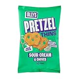 Olly's Pretzels horneados Sabor a Crema Agria y Cebolla, Snacks Veganos y Saludables, con Menos Grasa y Calorías, Más Proteínas - Bolsa 140g