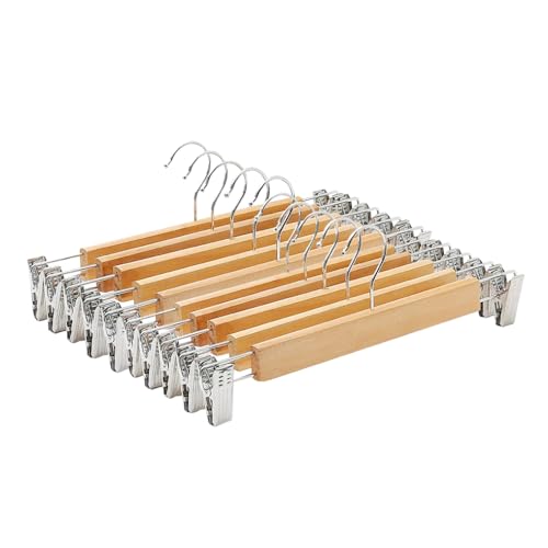 Opiniones y reviews de Ganchos de Madera para Ropa los 10 mejores. 49 GOODBUY-Paquete de 10 Perchas Ajustables de Madera con Clips Antideslizantes y Distancia Ajustable, Diseño Elegante, Acero Inoxidable, Gancho Giratorio, Perfectas para Pantalones,...