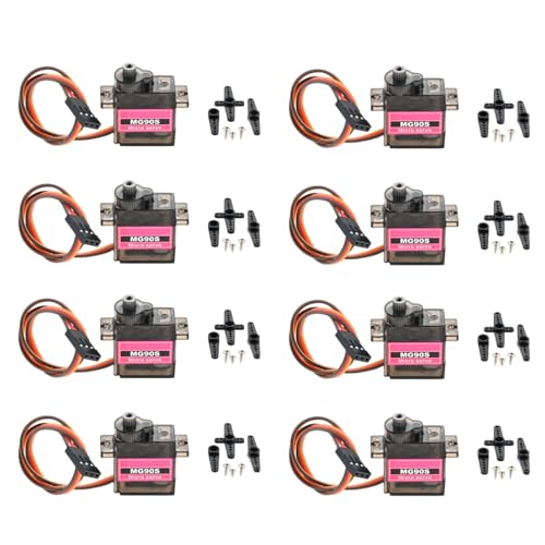 Mtsooning Servomoteur Métal Gear MG90S, 180 Degrés Servo Moteur 9G, Engrenages Métalliques, 8 Servos + 24 Axes + 24 Vis, Kit Micro Servo Moteur pour Voiture...