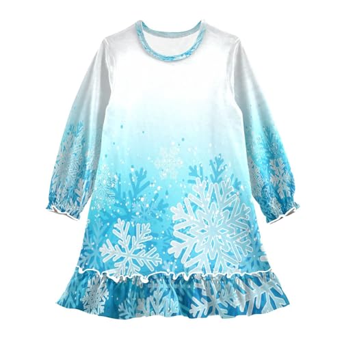 Bolaz Nightgowns Sleepwear Lightweight Nightdress Soft Pajamas Dress Blue Snowflakes for 3-10 Years